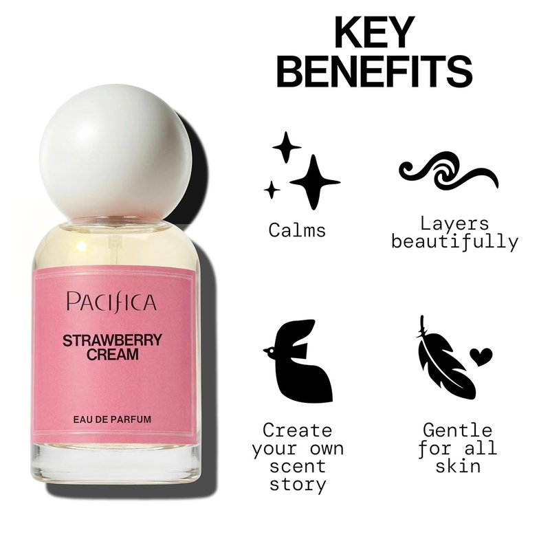 Pacifica Strawberry Cream Perfume for Women – Fruity Floral Eau de Parfum Spray with Strawberry, Vanilla, Jasmine & Sandalwood Notes, Long Lasting, Clean Beauty, 1 fl oz