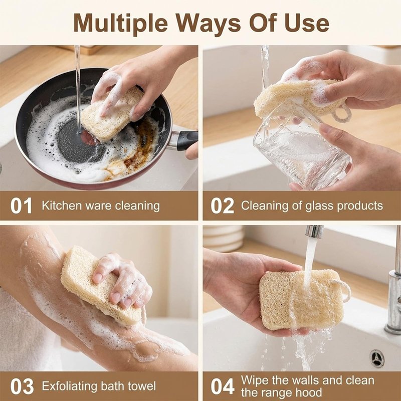 10 Pcs Natural Loofah Sponge Set, Dye-Free, Loofah Sponge for Dishwashing, Loofa for Women and Men Body Scrubber, Bath Exfoliator for Glowing Skin