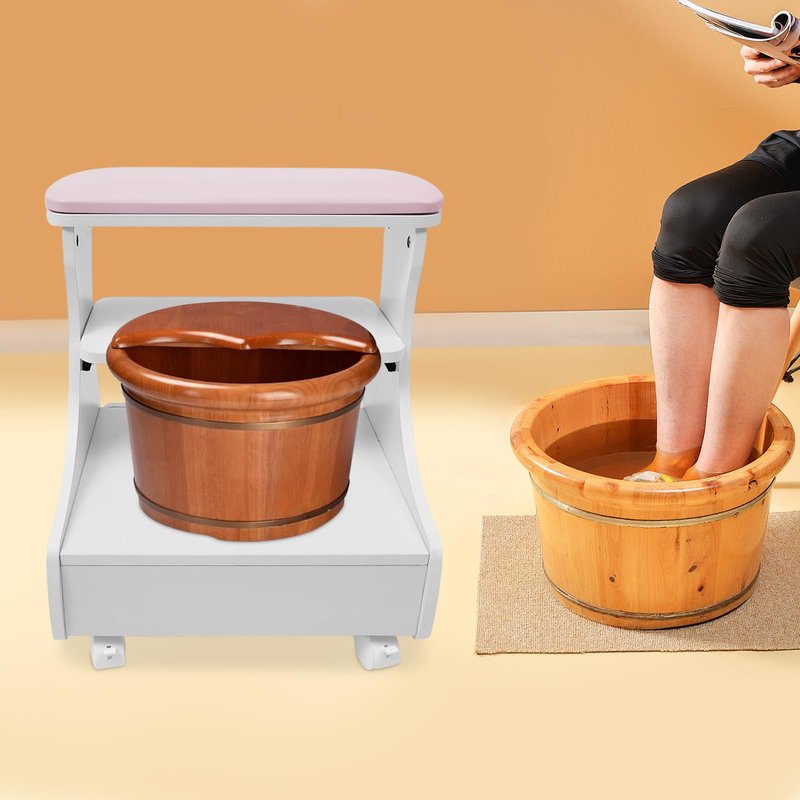 Foot Bath Spa Trolley Cart for Foot Rest Massage Table,Modern Trolley for Foot Bath Pedicure Foot Rest,Footbath Stool with Wheels for Home Bathroom Salon Supplies (Pink)