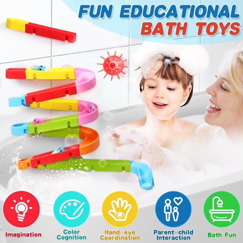 Fajiabao Toddler Bath Toys for Kids Ages 4-8 3-5 Educational Bath Toys with Spinner & Marble Run Water Track Slide Set Shower & Bathtub Toys for Kids Ages 4-8 7 6 Creative STEM Gift for Boys Girls