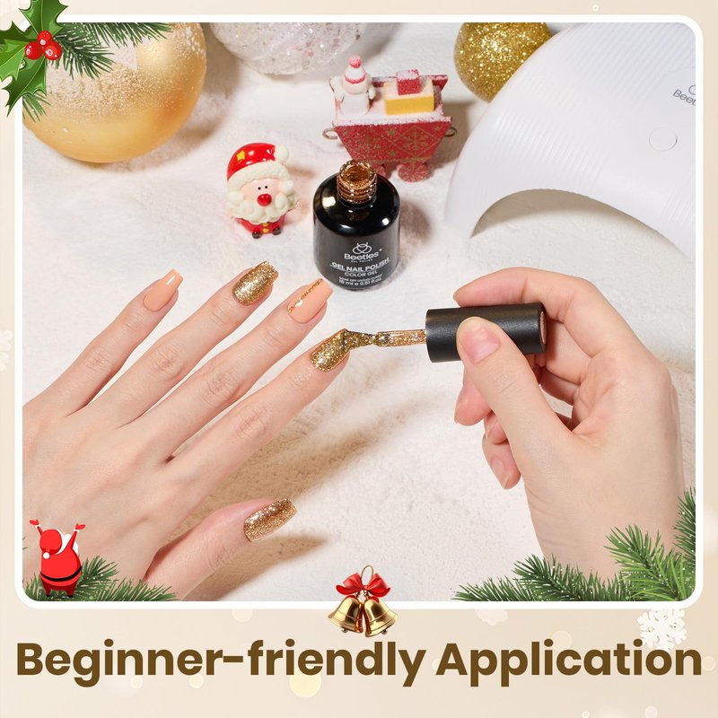 Beetles Gold Gel Nail Polish – Starlit Gold Sparkling Glitter Reflective Purple Gel Polish 15ml UV/LED Soak Off Long Lasting Nail Art Home DIY Salon