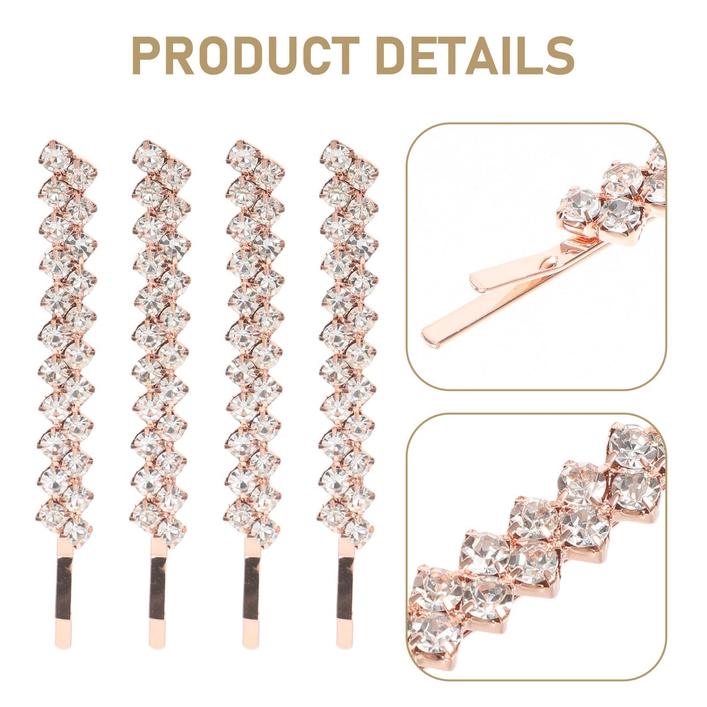Uonlytech Hair Jewelry Clip, 1 Set 2 Pairs Rhinestone Hair Barrette, Rose Gold Fashion Hair Clip for Women
