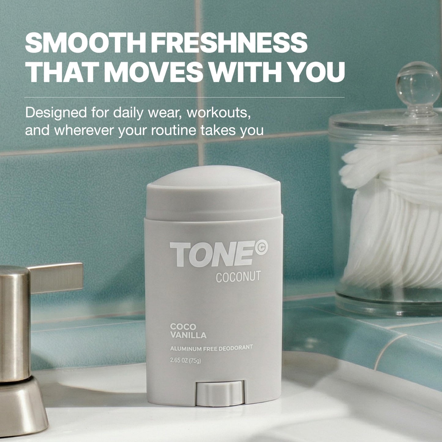 TONE Aluminum Free Deodorant for Men & Women, Coconut Vanilla, Paraben Free Formula with up to 48-Hour Odor Protection, Dermatologist-Tested, 2.65 oz
