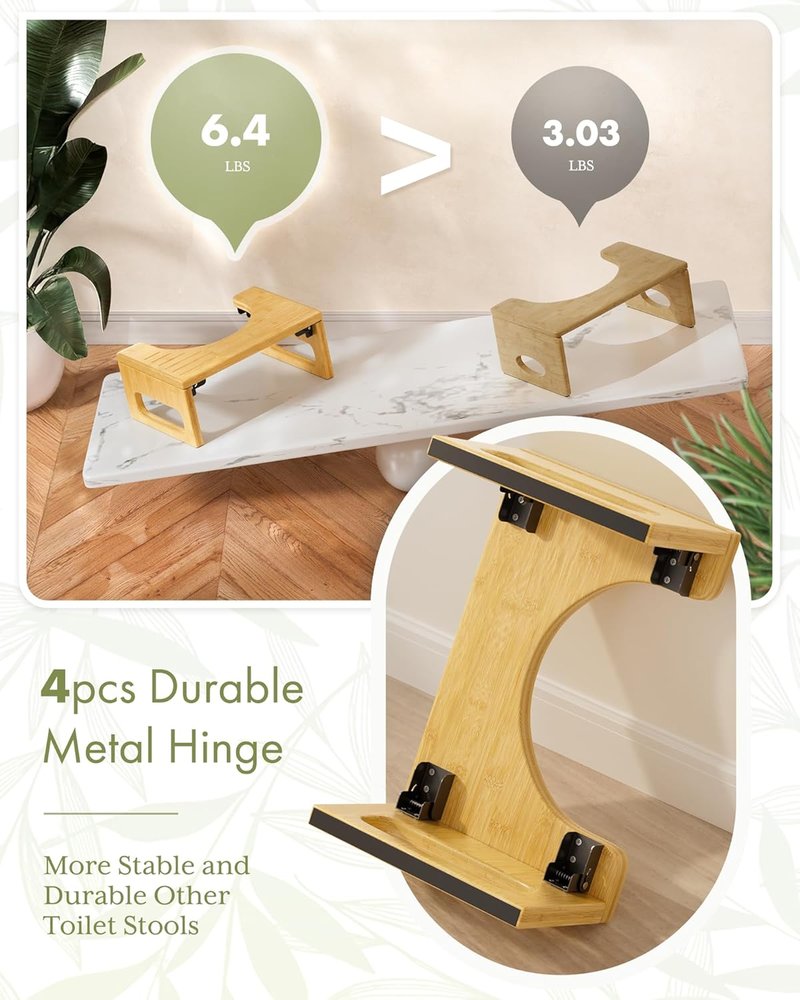 AmazerBath Bamboo Toilet Stool - 7 Inch Foldable Squatting Potty Stool for Adults | Non-Slip, Space-Saving Design