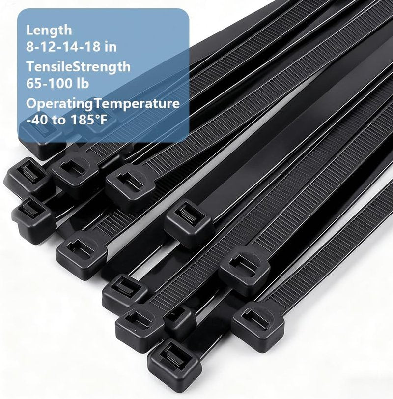 400 Pack Black Zip Ties Assorted Sizes 8+12+14+18 Inch, Heavy Duty 100lbs Self-Locking Electrical Cable Ties, UV Resistant Wire Ties for Indoor and Outdoor Use