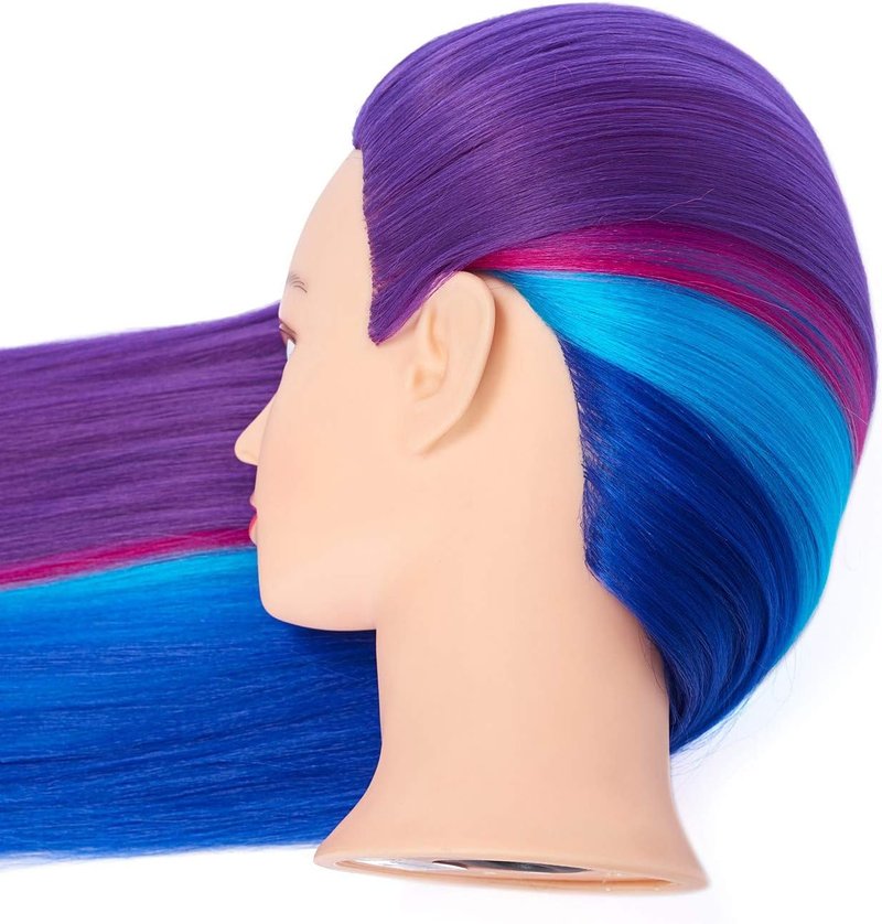Hairingrid 26"-28" Mannequin Head Hair Styling Training Head Manikin Cosmetology Doll Head Synthetic Fiber Hair and Free Clamp Holder (Colourful)