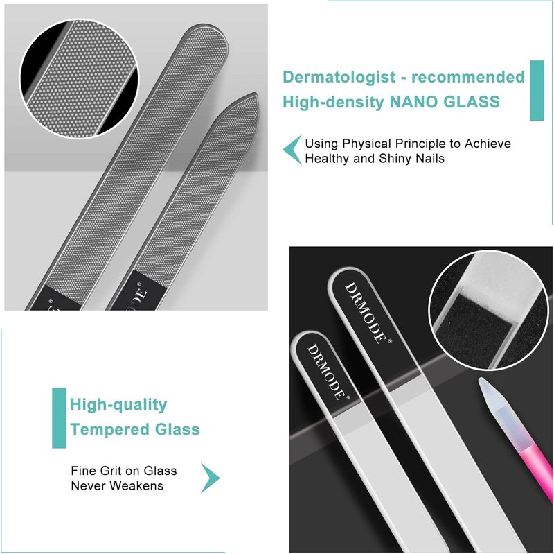 Skiennix Glass Nail File Set - 5PCS Nail Buffer & Shiner Kit for Natural & Acrylic Nails