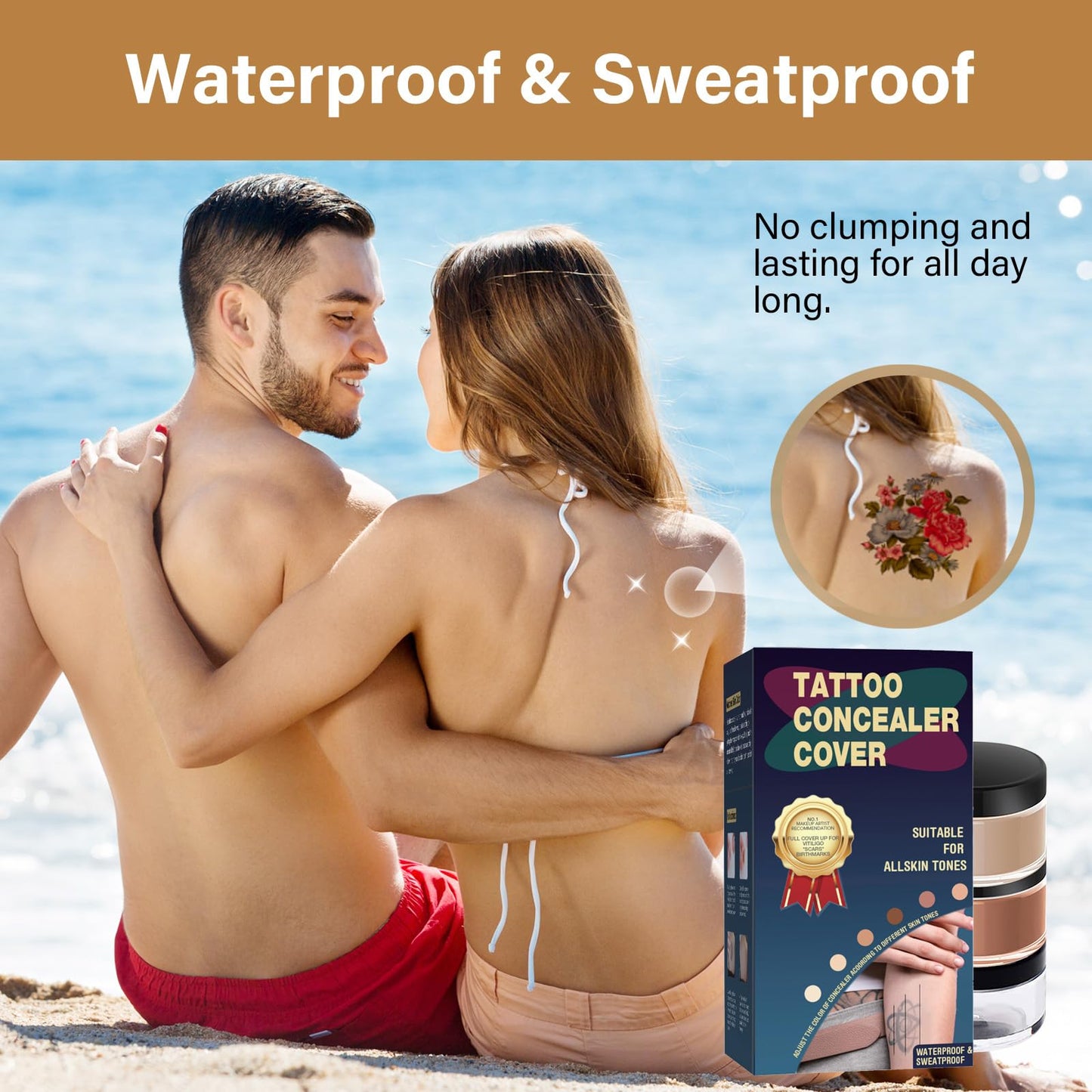 Tattoo Cover Up Makeup Waterproof, 2-Shade Professional Concealer Kit for Tattoos, Scars & Skin Imperfections, Full Coverage Camouflage Cream, Sweat & Transfer Resistant