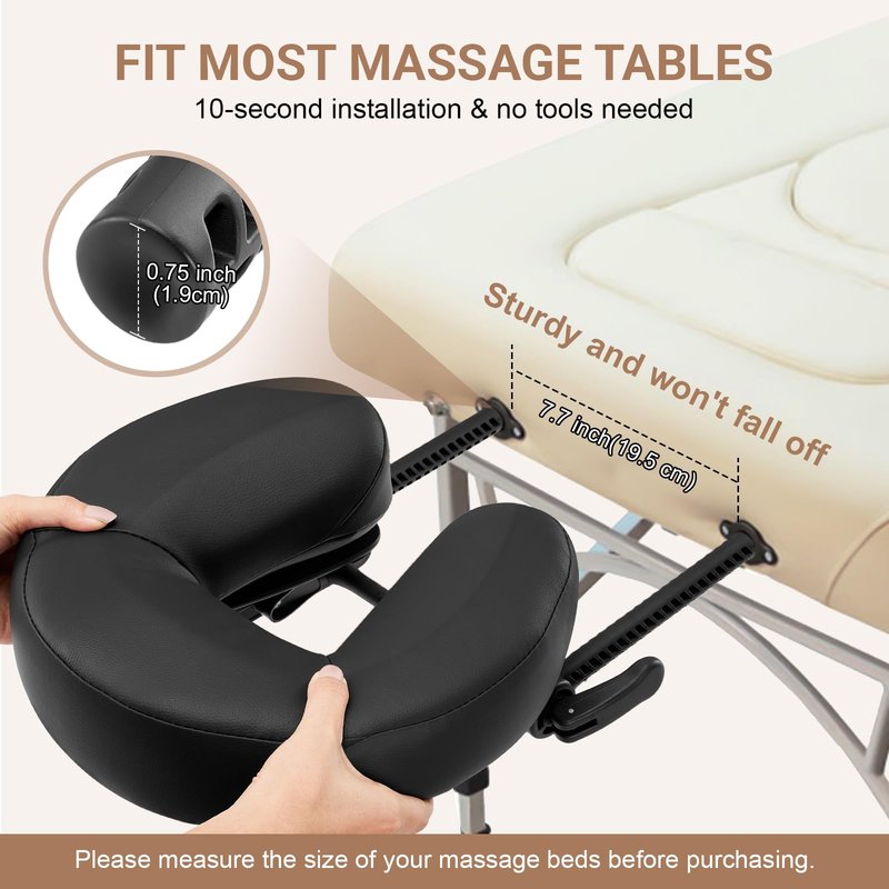 Hdenmist Universal Adjustable Massage Table Face Cradle & Headrest, Memory Foam Face Pillow Cushion for 3-7 Inch Mattress, Massage Table Headrest for Eye Surgery Recovery, Salon SPA Massage Bed Black
