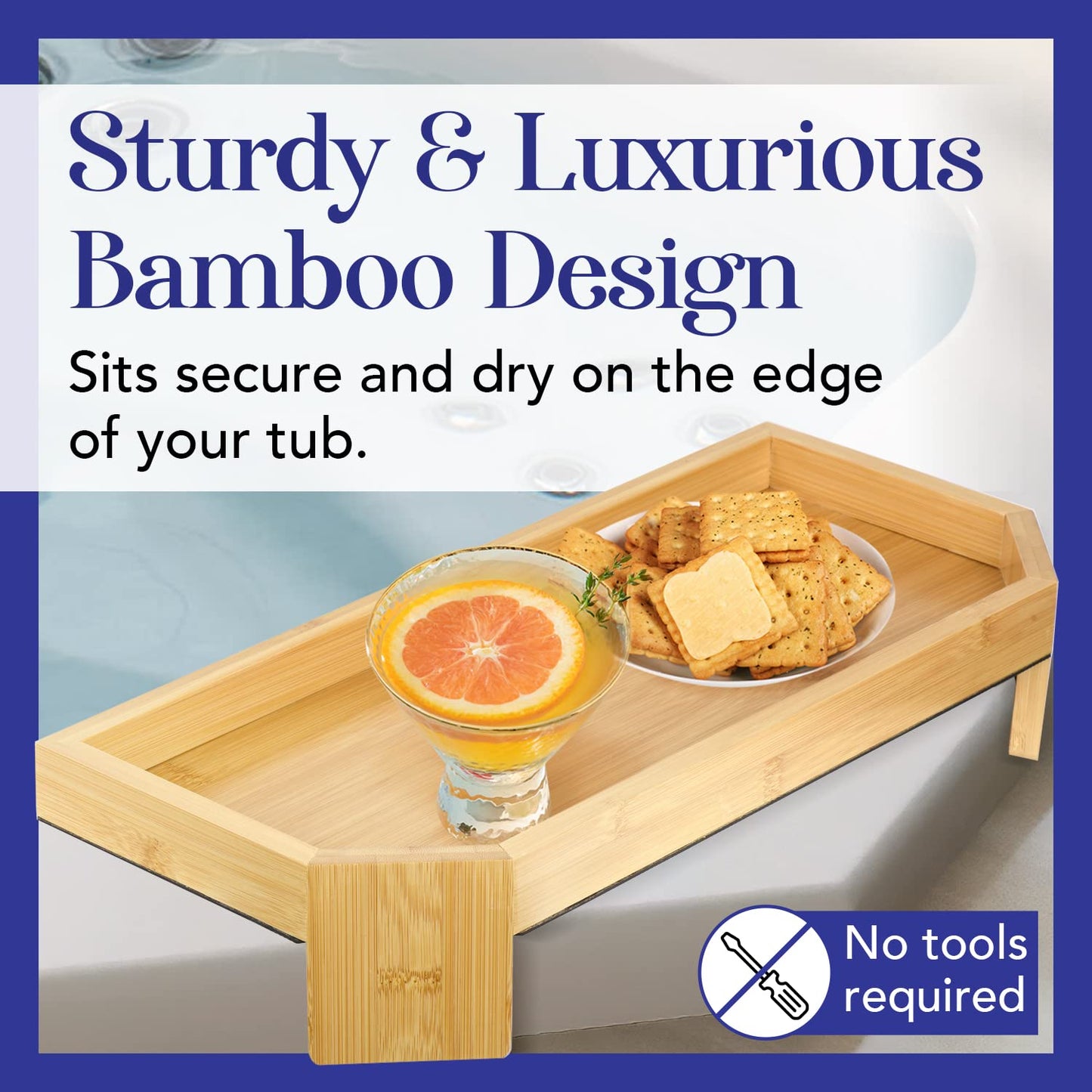 IMPRESA Bamboo Hot Tub Tray Table - 17" x 7.5", Modern Bamboo - Waterproof UV-Coated Caddy with Anti-Slip Backing for Drinks & Essentials - Hot Tub Accessories - Outdoor Spa Drink Table & Bathtub Tray