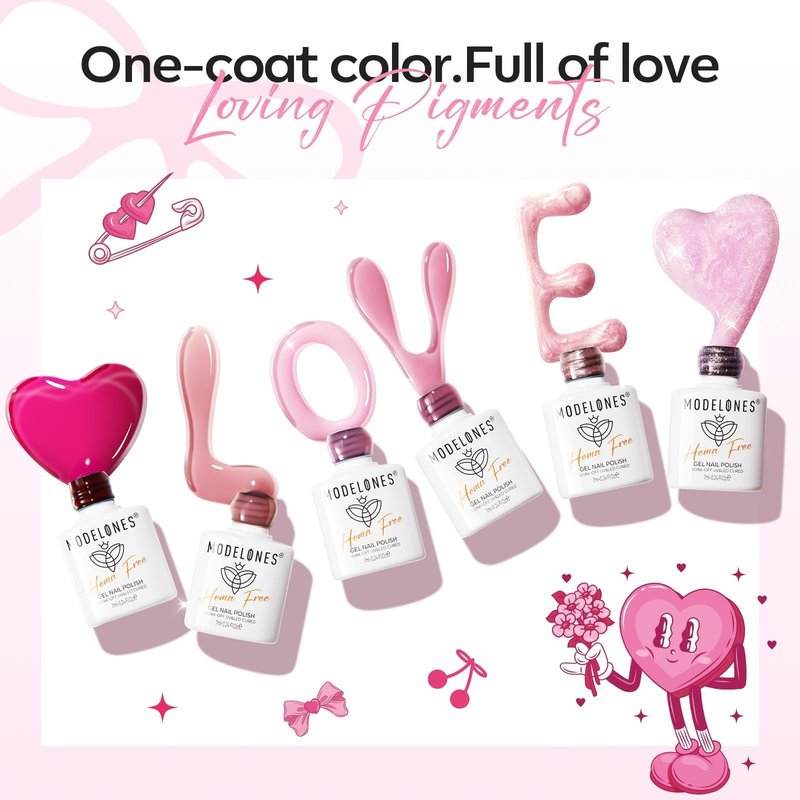 modelones Pink Gel Polish Set, Hema Free Light Pink Cat Eye Gel Polish Jelly Glitter Nude Hot Pink Pastel Nail Polish 6 Colors 2026 Spring Easter LED Nail Art DIY Gift with Magnet&Love-heart Stickers