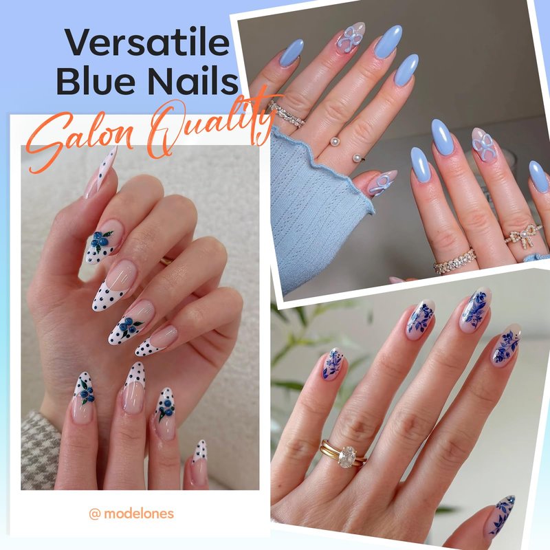 modelones Blue Gel Nail Polish, 6 Colors Spring Summer Hema Free Pastel Royal Navy Sky Icy Klein Dark Blue Glitter Gel Polish Galaxy 9D Cat Eye Nail Polish with Magnet Soak Off Led Nail Art Kit