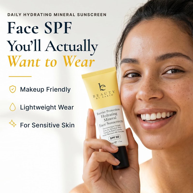 Mineral Sunscreen for Face SPF 50 - Broad Spectrum Zinc Oxide, Non-Greasy Moisturizer for Sensitive Skin | Natural & Organic Ingredients