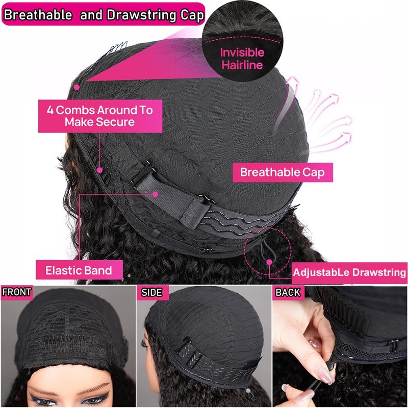 **Skiennix Kinky Curly Half Wig - 200 Density Glueless Wear & Go | 26-Inch Afro Wig for Women**