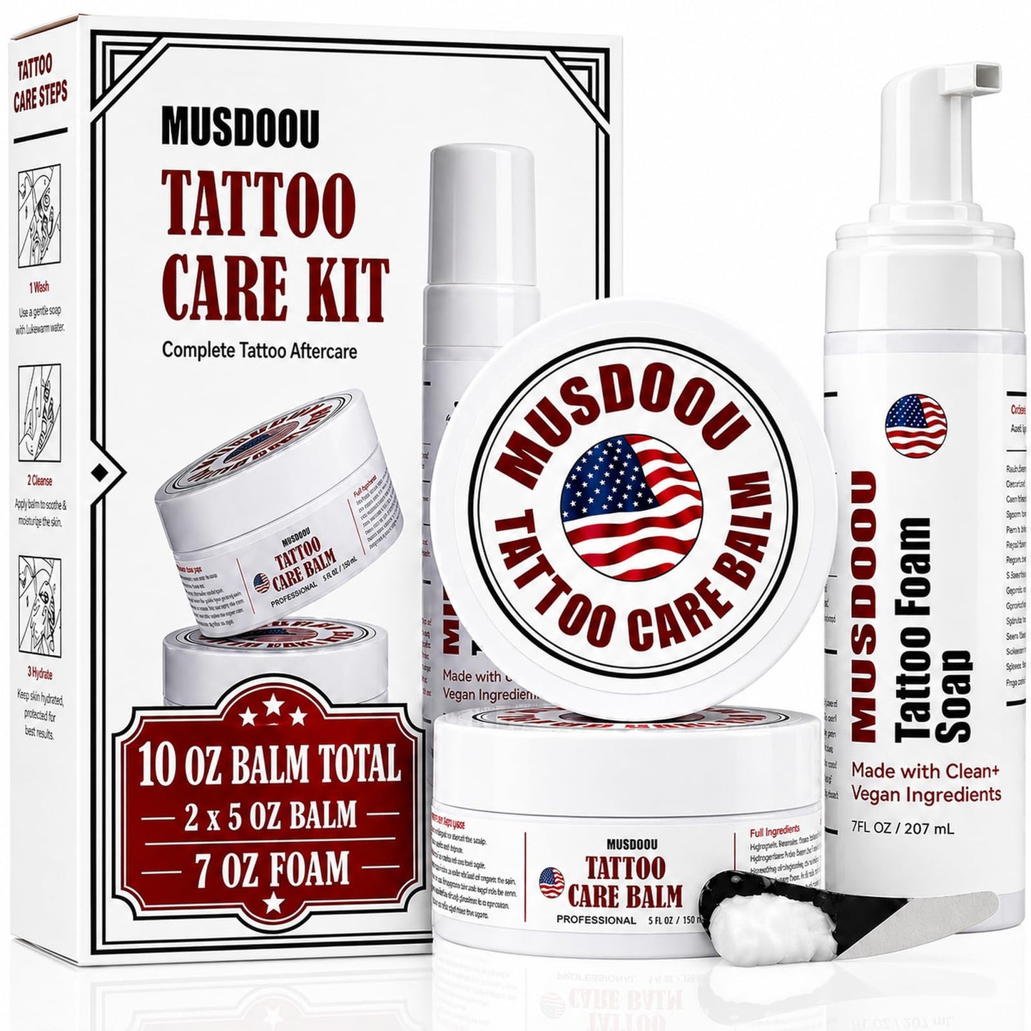 Tattoo Aftercare Kit,Dad Gifts for Fathers Day,10oz Tattoo Balm and 7oz Foam Soap,Moisturizes and Helps Protect Tattooed Skin,Revives New & Old Tattoo Appearance,pH Balanced Piercing & Tattoo Cleanser