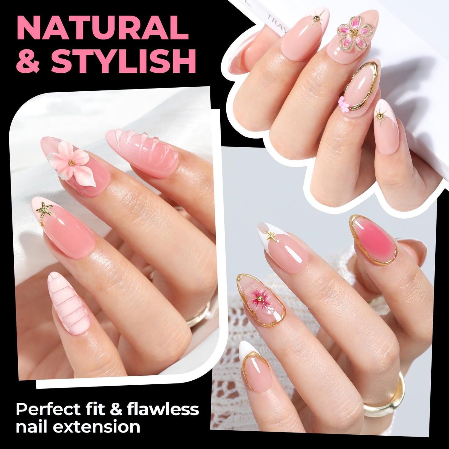 UNA GELLA Gel Nail Tips Almond Shape: 504pcs Medium Almond Nail Tips Half Cover Upgrade Soft Gel Matte Design for DIY Press On Nails Acrylic False Nails Tips 12 Sizes