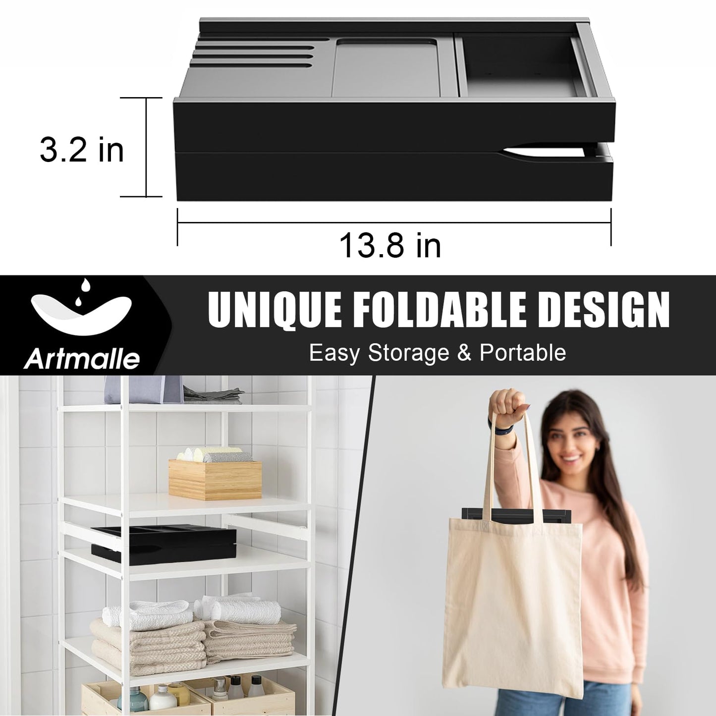 Artmalle Foldable Bathtub Tray Table, Bamboo Bathtub Caddy Tray for Tub with Book Holder for Luxury Bath, Bathroom Accessories for Women Men with Free Soap Dish (Semi-Simple, Black)