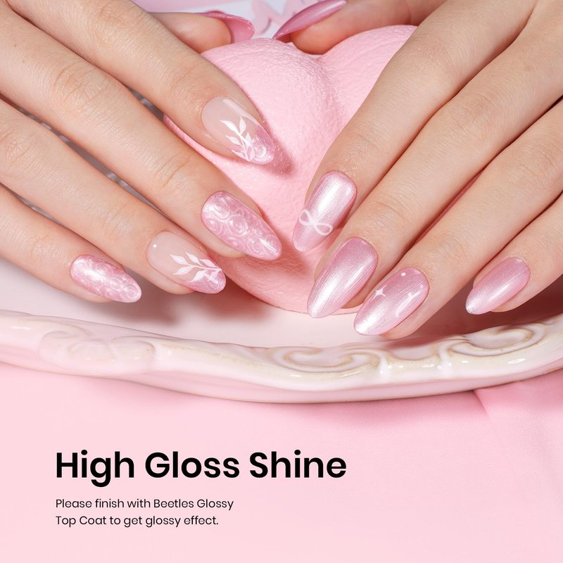Beetles Pearl Pink Gel Nail Polish – Soft Afternoon Mermaid Gel Polish, 15ml Thread Effect Pink Nails Swirl Shell UV LED Soak Off Gel Manicure