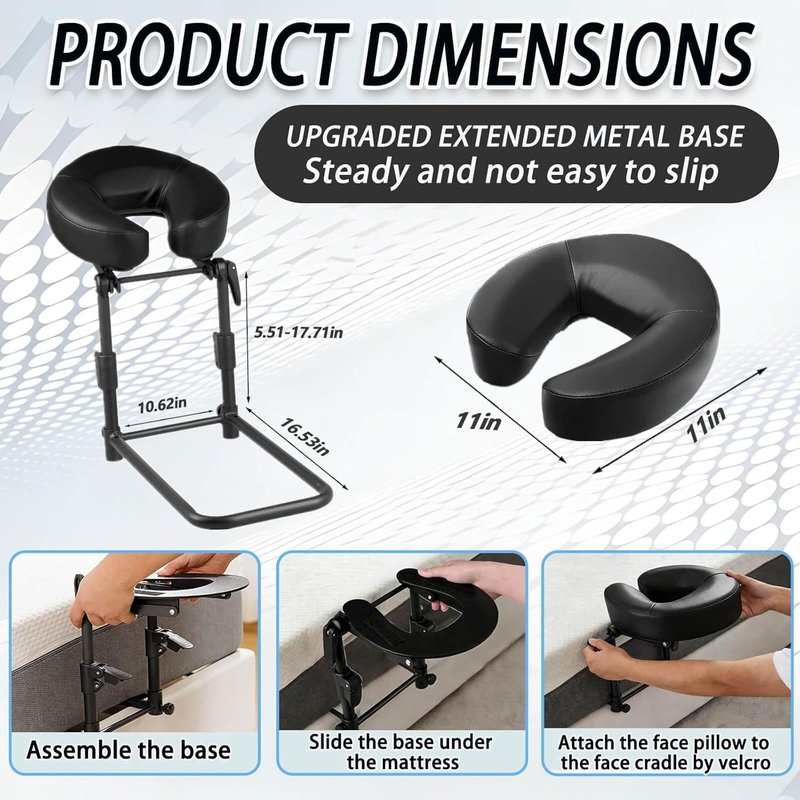 Skiennix Adjustable Massage Headrest - Comfortable Face Cradle for Home Use | Black Color