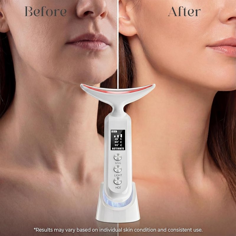 Skiennix Face Massager - 9-Color LED Facial Device for Neck Wrinkles & Skin Tightening - White