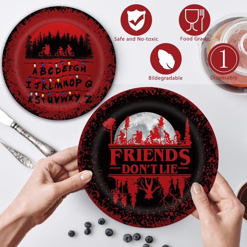 Red & Black Birthday Party Decorations Set | 20 Paper Plates, 20 Napkins & Waterproof Tablecloth by [Brand Name]