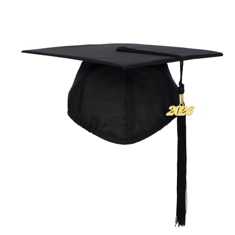 FtyFty Unisex Adult Matte Graduation Cap with Tassel Year Charm (Black)