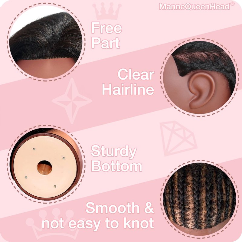 Mannequin Head with Human Hair 16'' Cosmetology Manikin Doll Head with 100% Real Human Hair Mannequin Head for Braiding Hairstylists Cosmetology Students Practice Styling with Free Clamp Holder-Black