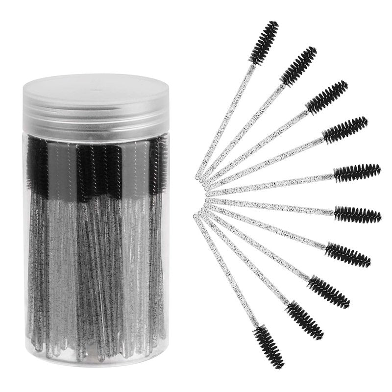 CHEFBEE Disposable Eyelash Brush Kit - 100PCS Mascara Wands for Eyelash Extensions & Eyebrows | Black Container