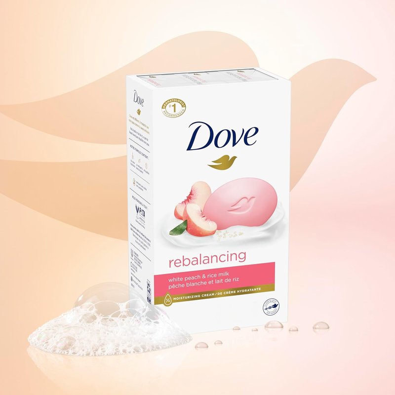 Dove Beauty Bar Soap - Rebalancing White Peach & Rice Milk | 6 Count, 3.75 oz Moisturizing Formula for Nourished Skin