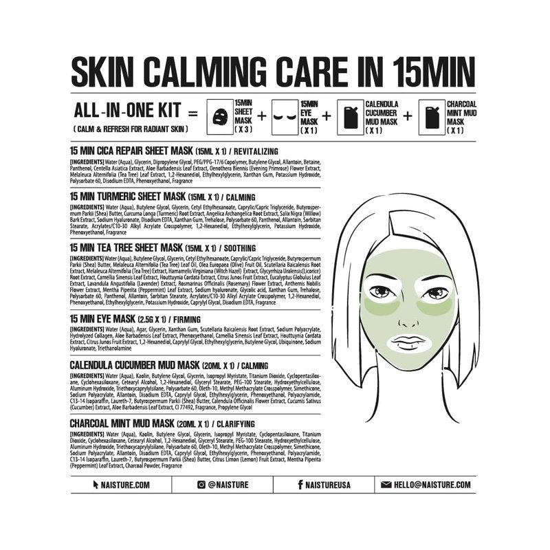 Naisture 15 Min Rescue Me Kit Skincare Gift Set for Skincare Lovers– All-in-One Bundle with Face, Eye, & Mud Masks, Complete Self-Care Kit (6 pcs)