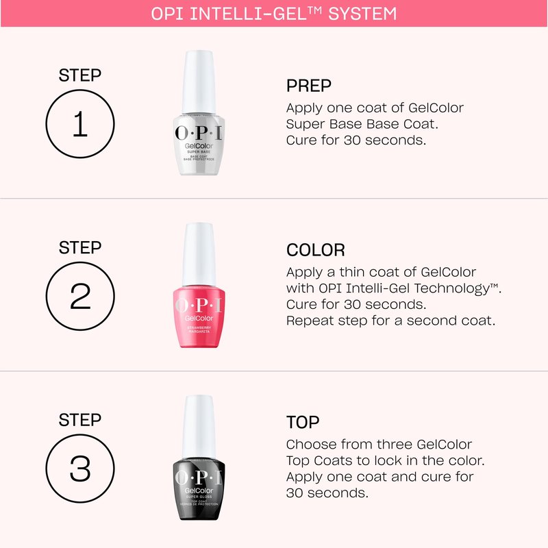 OPI GelColor Super Gloss No Wipe Top Coat | LED Cure Gel Nail Polish with High Shine Finish | For Nail Art & Chrome Powder Looks | Protects Color & Prevents Chipping | 0.5 Fl Oz