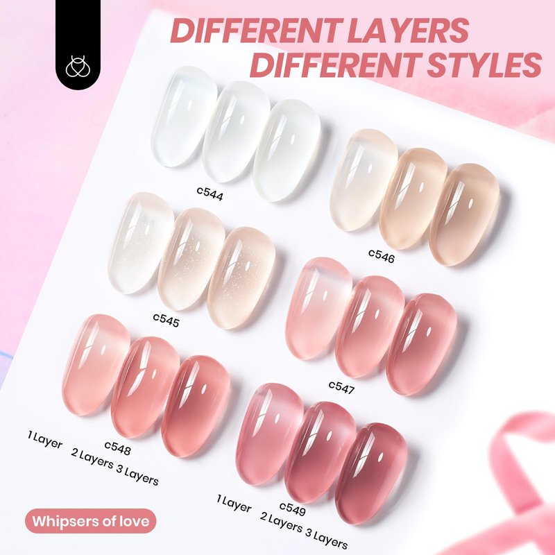 beetles Gel Polish Whispers of Love Jelly Gel Nail Polish Set - 6 Colors Milky White Nude Pink Neutral Sheer Translucent Soak Off UV Gel Nail Kit, Nail Concealer for Salon DIY Manicure Gift for Women