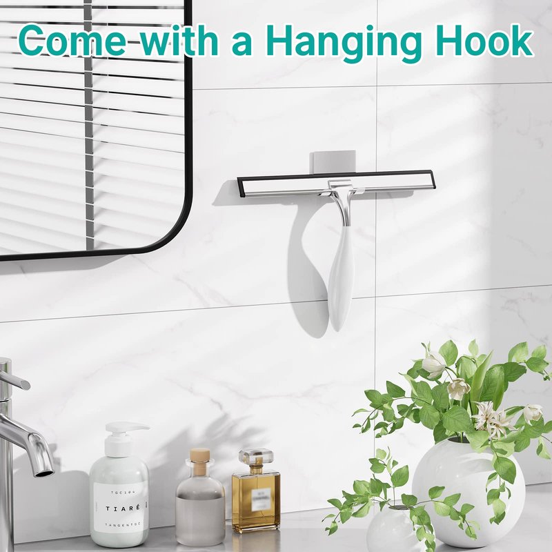 AmazerBath Shower Squeegee, Squeegee for Shower Glass Door, All-Purpose Car Window Squeegee for Shower Doors Tiles Mirror, Stainless Steel, Non-Slip Handle, Long Blade, 10 Inches