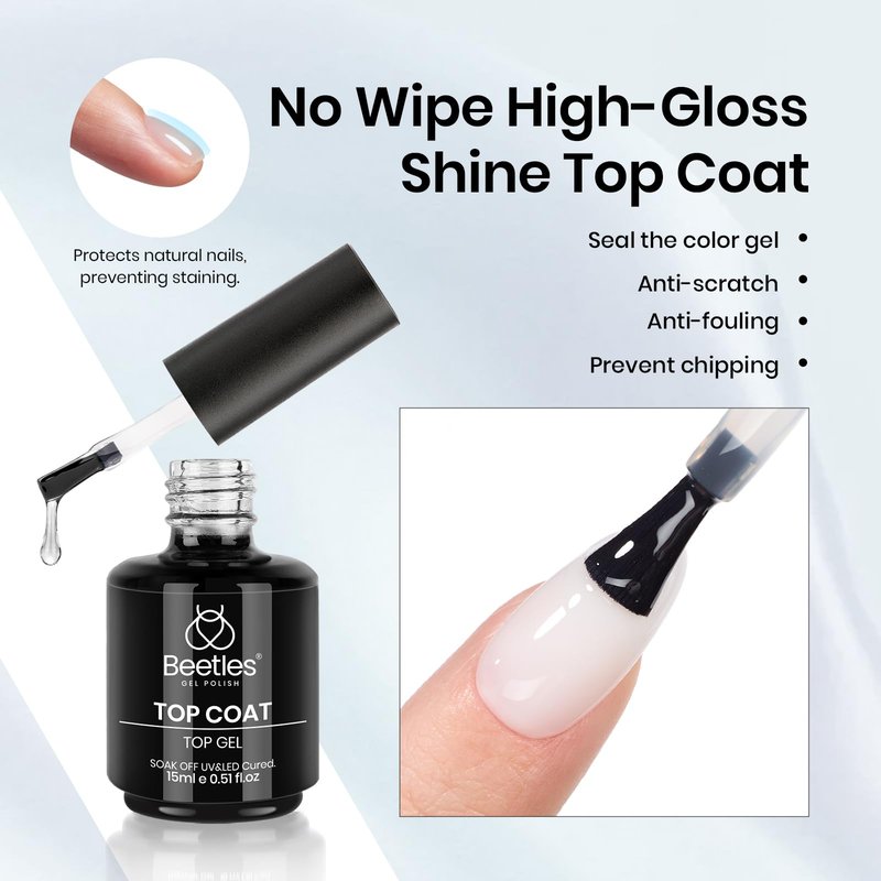Beetles Builder Nail Gel & Top Coat and Base Coat Set-3Pcs 15ml White Gel Nail Polish Strengthener Gel Polish Soak Off UV LED for Nail Extension, Nail, Shine Effect Long Lasting