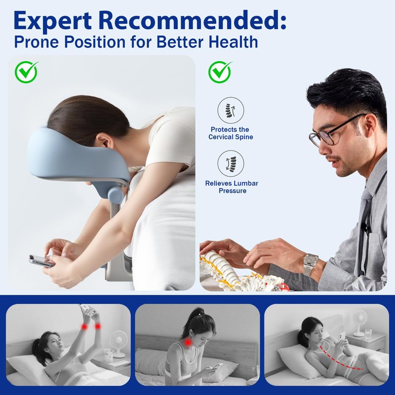 Gererixy Adjustable Massage Headrest for Bed, Portable Face Cradle Pillow with Height and Angle Adjustment, Face Down Cushion for Home Massage-Light Blue