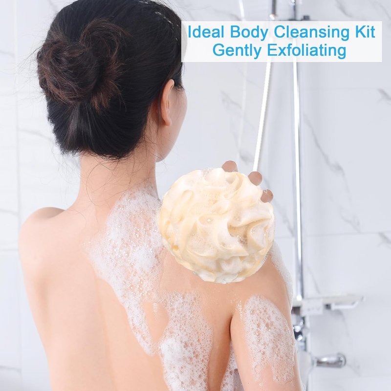 AmazerBath Loofah Sponge Set of 4 - Exfoliating Body Scrubber in Cotton Candy Colors | Large 75g Each