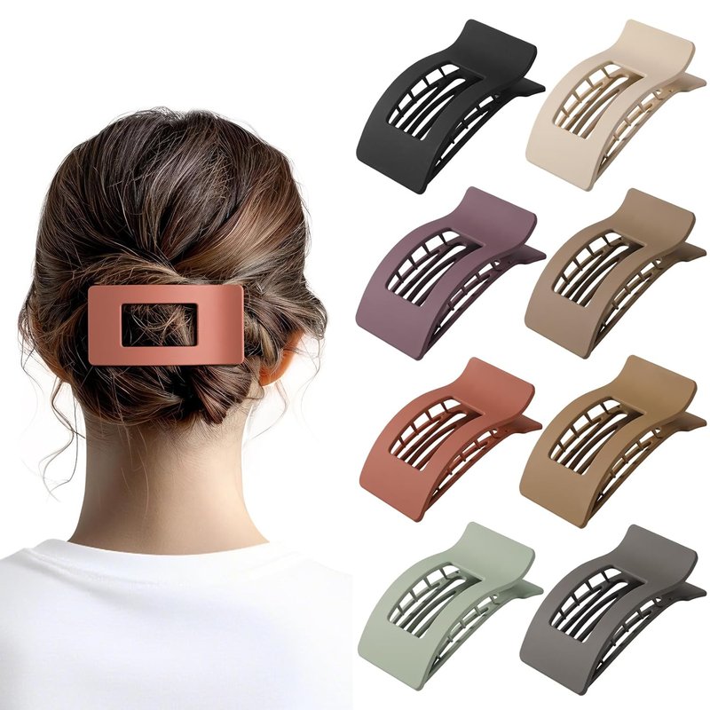 Skiennix 8 Pack Flat Claw Clips - Matte No Slip Hair Clips for Thick & Thin Hair, Large Strong Hold