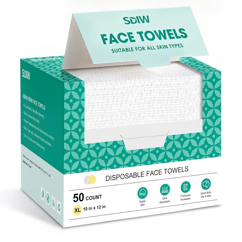 Face Towels 10"×12", XL Disposable Facial Towels, Extra Thick Clean Face Towelettes, Ultra Soft Makeup Remover Dry Wipes for Sensitive Skin, Cleansing, Travel, 50 Count