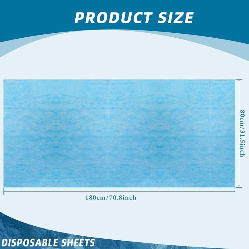 Disposable Bed Sheets - 50 Pack Waterproof Non-Woven Fabric for Spa, Beauty Salon | 31 x 70 Inches - Blue