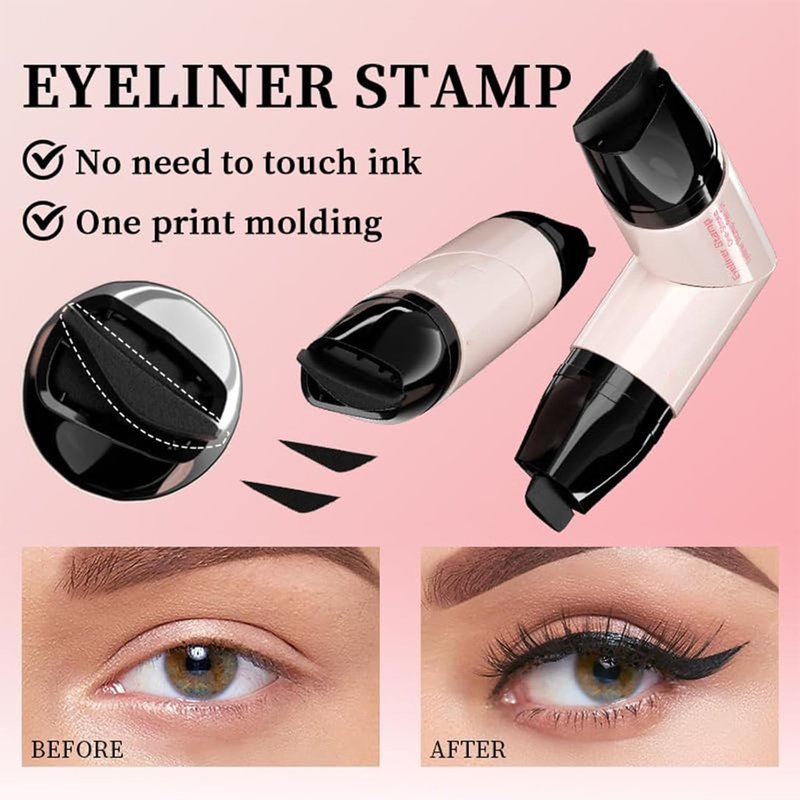 Dual-Ended Eyeliner Stamp Pen - Waterproof Winged Cat Eye Tool, Long-Lasting Matte Finish for Beginners