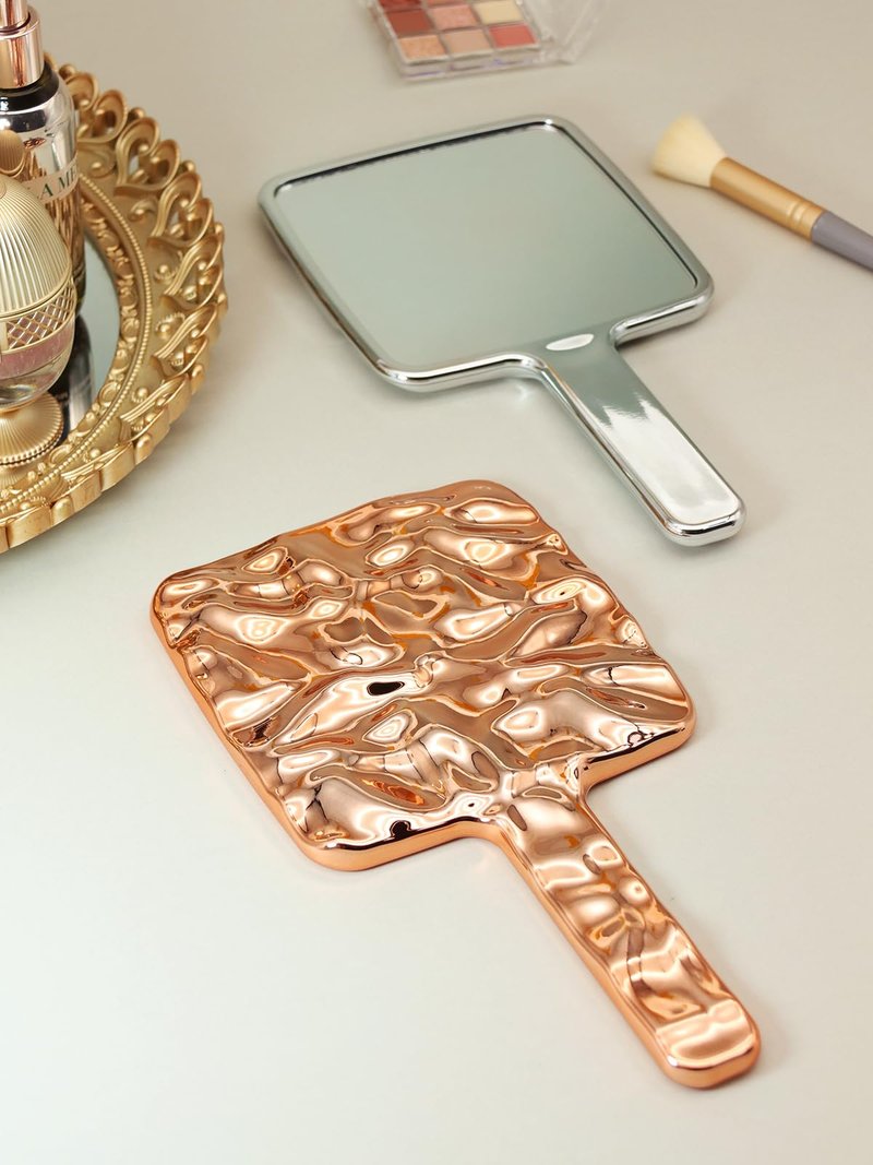 MIRRORNOVA Handheld Mirror, Water Ripples Hand Mirror with Handle for Make up, Square, Silver, Small (4 x 7 inches)