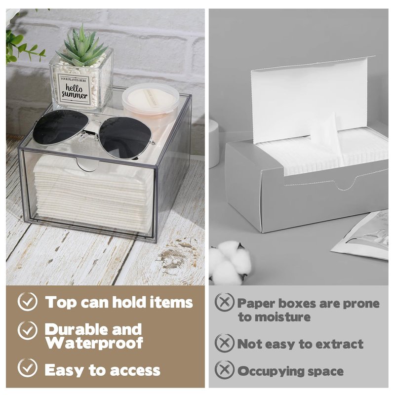 Disposable Face Towel Holder, Plastic Face Towels Storage Box with Drawer, Stackable Organizer for Clean Skin Club Face XL Towels, Towel Containers, Skincare Oragnizer for Vanity Bathroom Organization