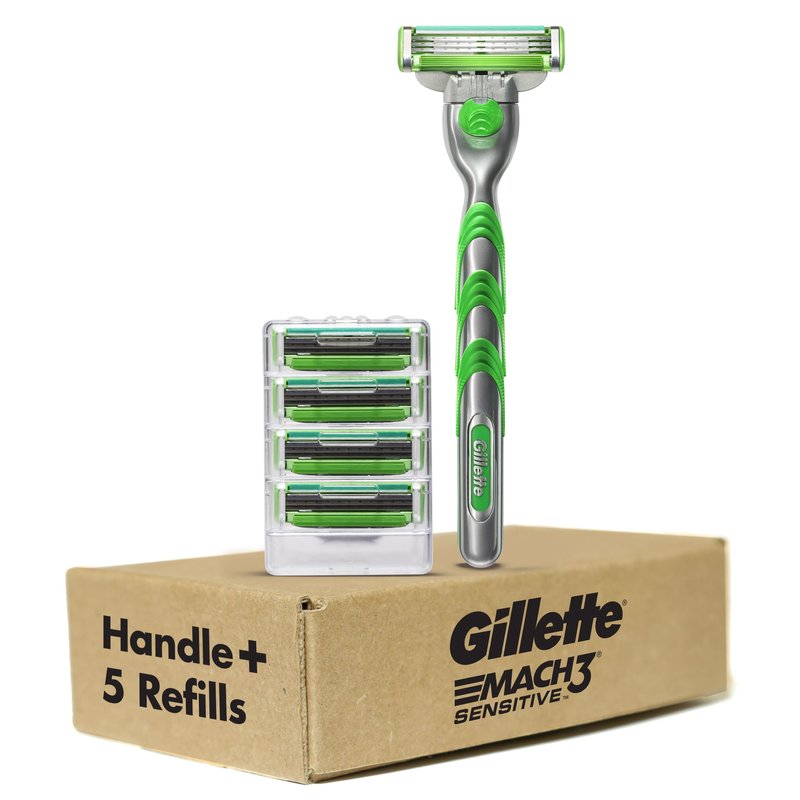 Gillette Mach3 Sensitive Shaving Razor for Men, 1 Handle and 5 Blade Refills, for Sensitive Skin