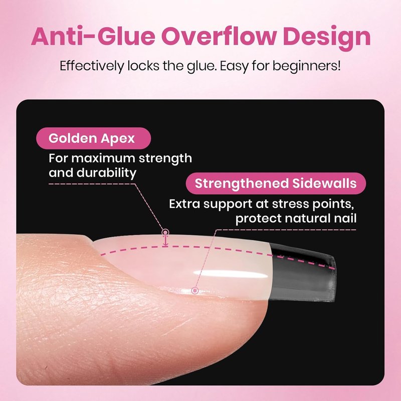 Beetles Gel Nail Tips - Short Coffin Shape, 320pcs in 16 Sizes | Pre-Etched Half Matte Acrylic Press-On Nails for Easy DIY Art