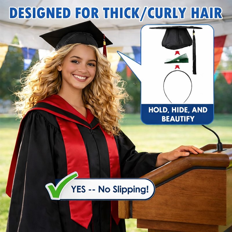 Skiennix Graduation Cap Headband Insert - Anti-Fall Secure Fit for Curly Hair | Non-Slip Accessory for Graduates
