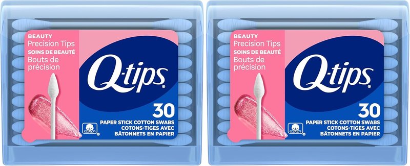 Q-tips Cotton Swabs Precision Tips, Travel Size Toiletries for Beauty and Home, 100% Cotton, 30 Count (Pack of 2)