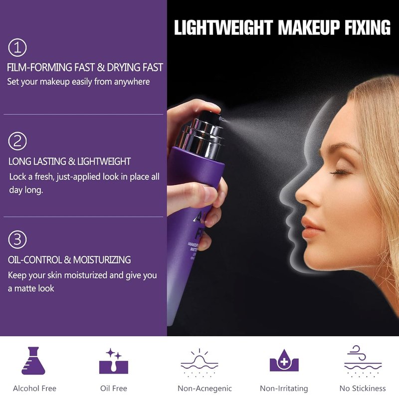 Long Lasting Makeup Setting Spray Kit - Hydrating Matte Finish Mist, 6.76 Fl Oz | Includes Travel Size Spray & Sponge Puff