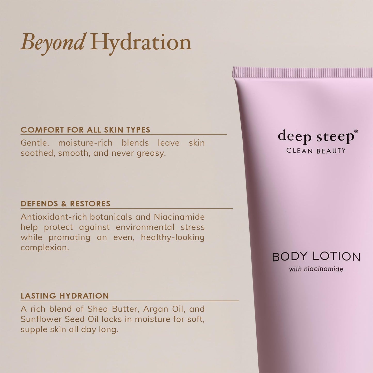 Deep Steep Body Lotion, Lilac Blossom, 8 oz – Moisturizer with Coconut Oil, Shea Butter, Argan Oil, Aloe Vera & Niacinamide – Vegan, Clean Beauty, Daily Skin Hydration