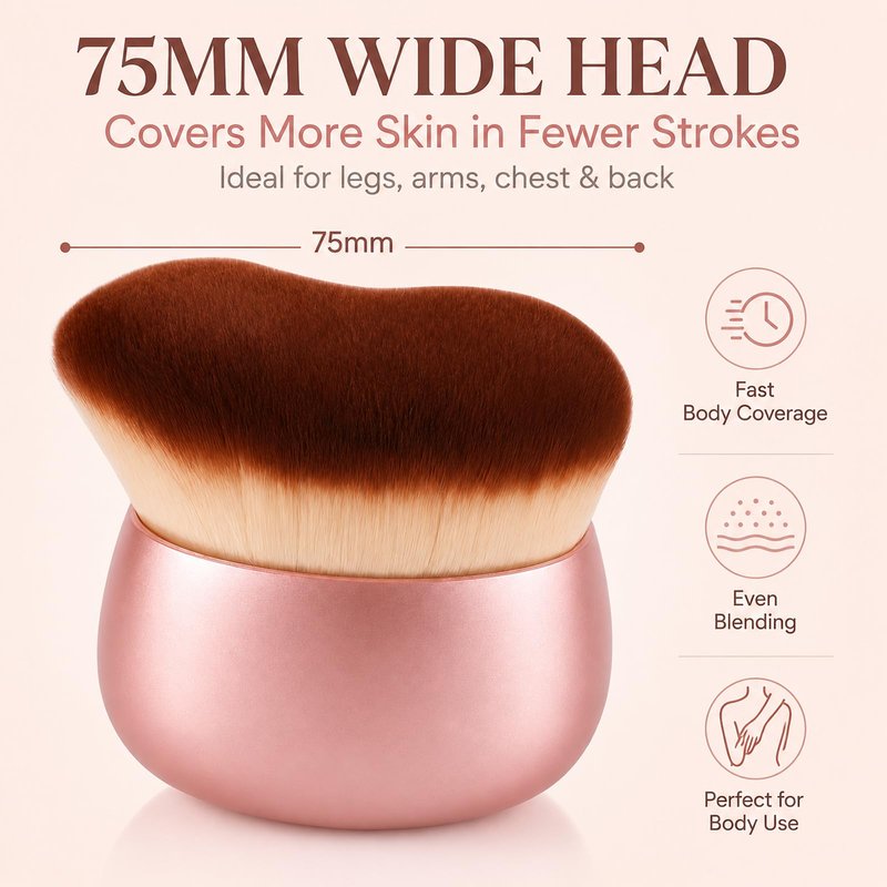 BeeYoYe Body Makeup Brush for Self Tanner – Wide Kabuki Brush Applicator for Body Blending, Bronzer, Leg Makeup & Concealer, Streak-Free Full-Body Coverage Perfector, Pink