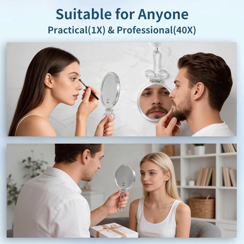 Magnifying Hand Mirror by [Brand Name] - Double-Sided 1X/40X Portable Travel Makeup Mirror